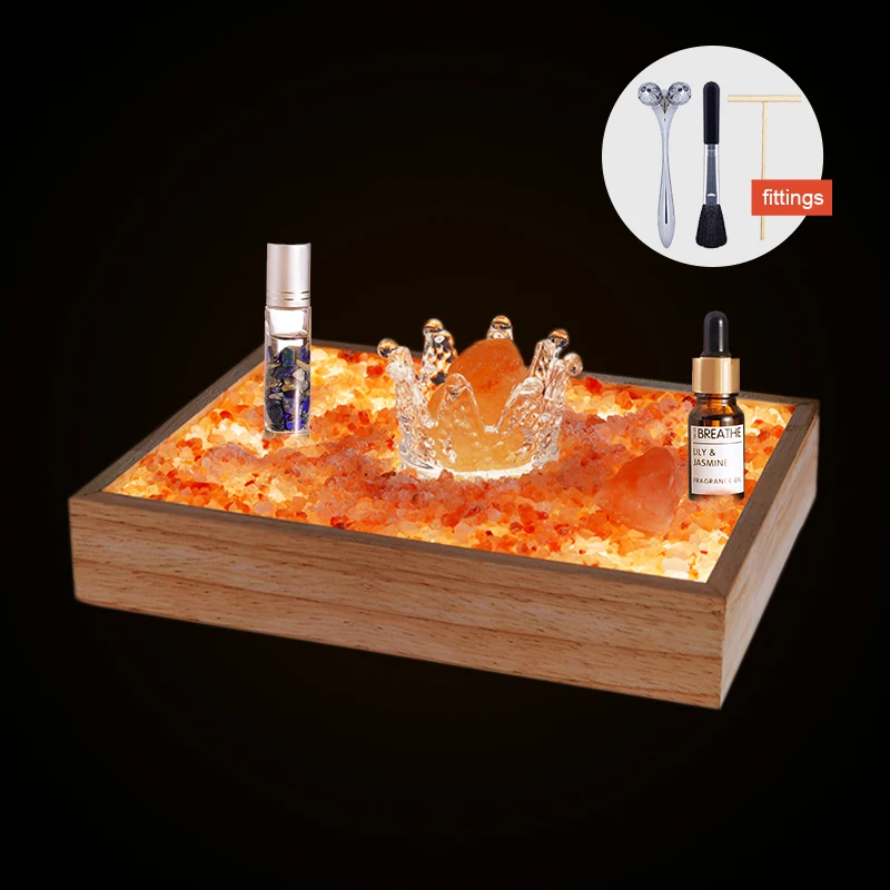 Custom Novelty Toy Himalayan Glow Natural LED Light Mini Zen Garden Kit Himalayan Pink Salt For Desk Decor Zen Garden