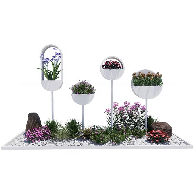 Galvanized Steel street flower planter rock on the road and the roadside for garden