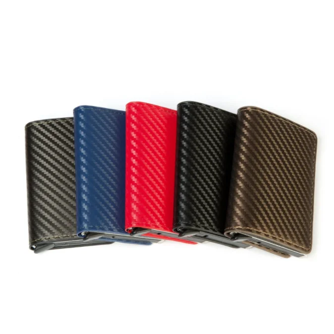 Pop Up Carbon Fiber RFID Wallet Artificial Leather Credit Card Holder Custom Logo ID Business PU Card Holder