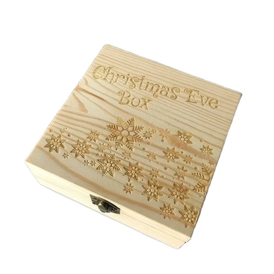 JUNJI Vintage Keepsake Gift Box with Engraved Logo Lid Wooden Christmas Eve Gift Box Decoration Box Toys