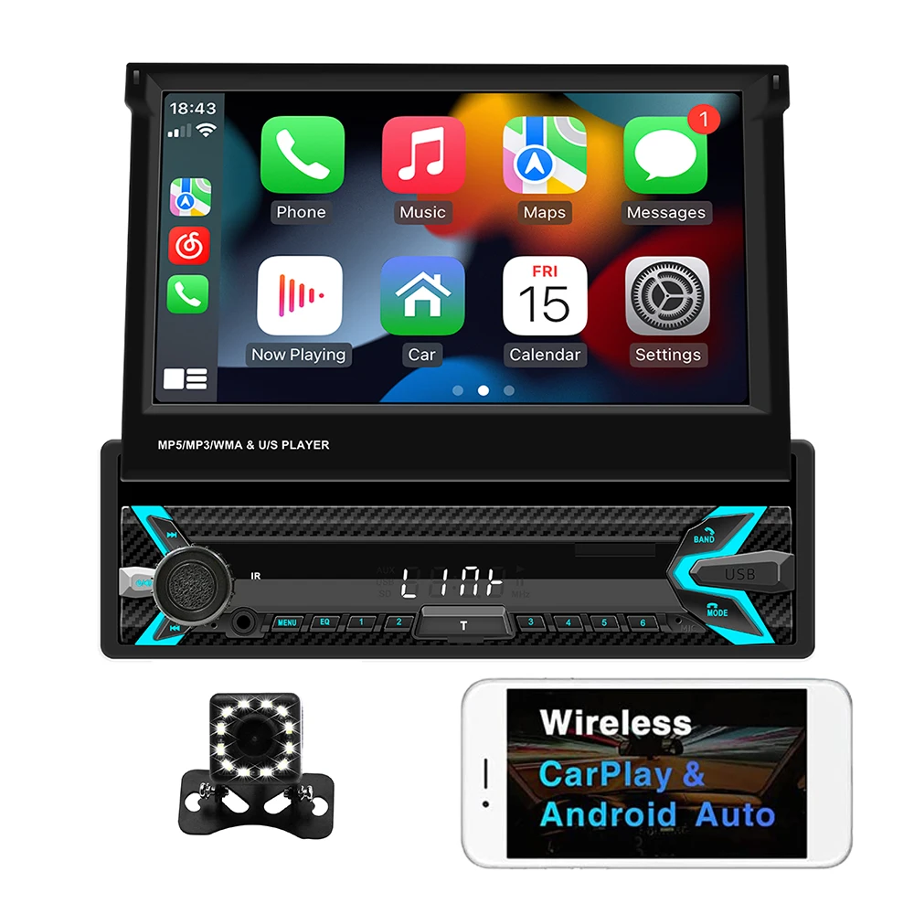Independent website TOP universal 1DIN 7 inch touch screen autoradio car audio car cd player with carplay and android auto