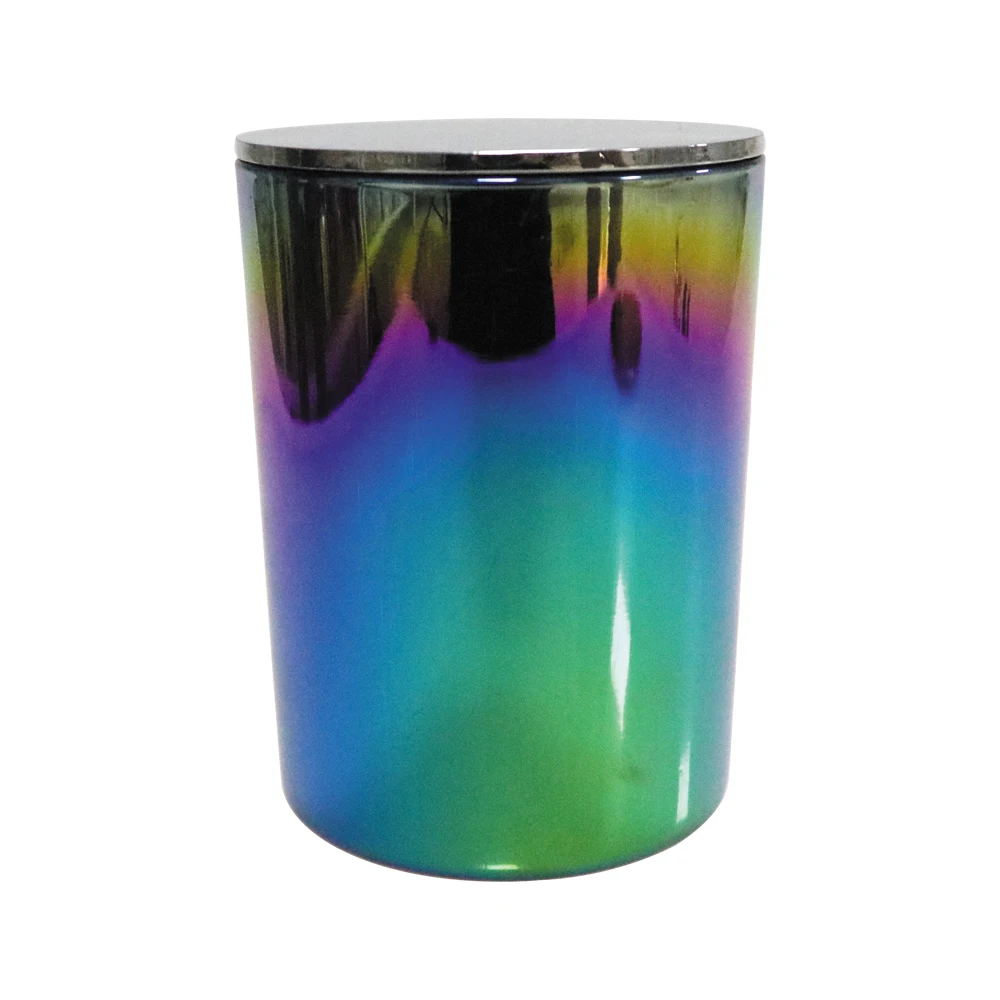 Decorative cylinder glass vessel 12 oz candle jars with silver lid