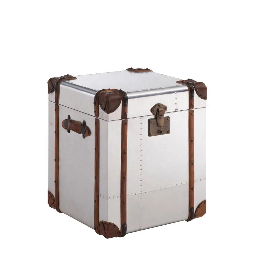 aluminum covering brown real  leather corner protector side table trunk