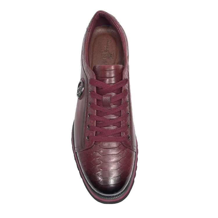 Hot Selling Wine Color Thick Sole Causal Shoes Comfortable Lace-Up Casual Shoes Platform Height Increasing Shoes for Men