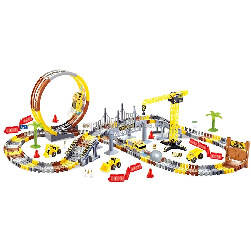 ENJOYSTAR 192PCS DIY Engineering Electric Slot Tracks Assembly Race Train Pretend Play Toy Set For Kid Rail Car With Light