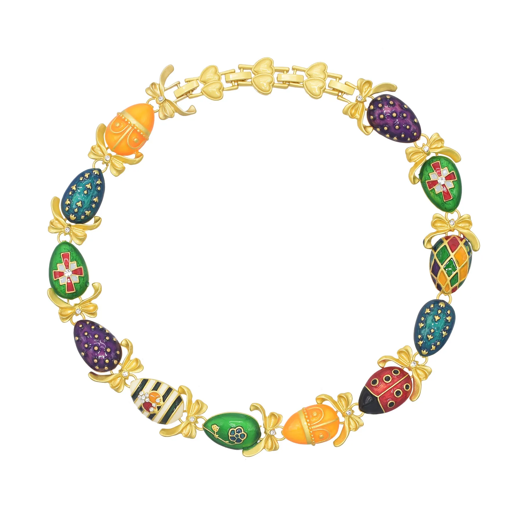 Vintage Style Court Baroque Necklace Multi Color Eggs Bow-knot Choker