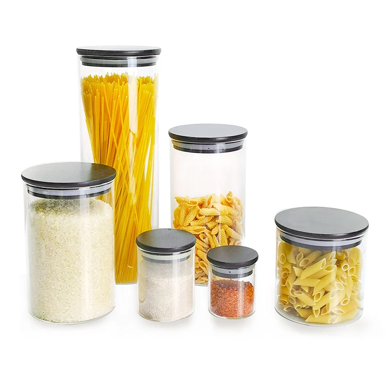 stocked 2oz 3oz 6oz glass storage container clear jar with black lid