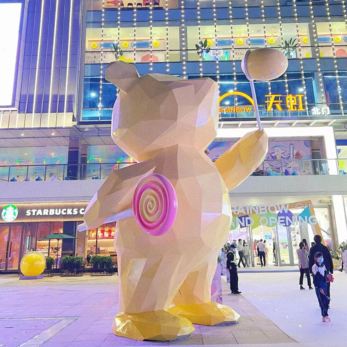 DS-1777 Shopping Mall Stainless Steel Landmark Statues Big Painted Metal Bear Sculpture