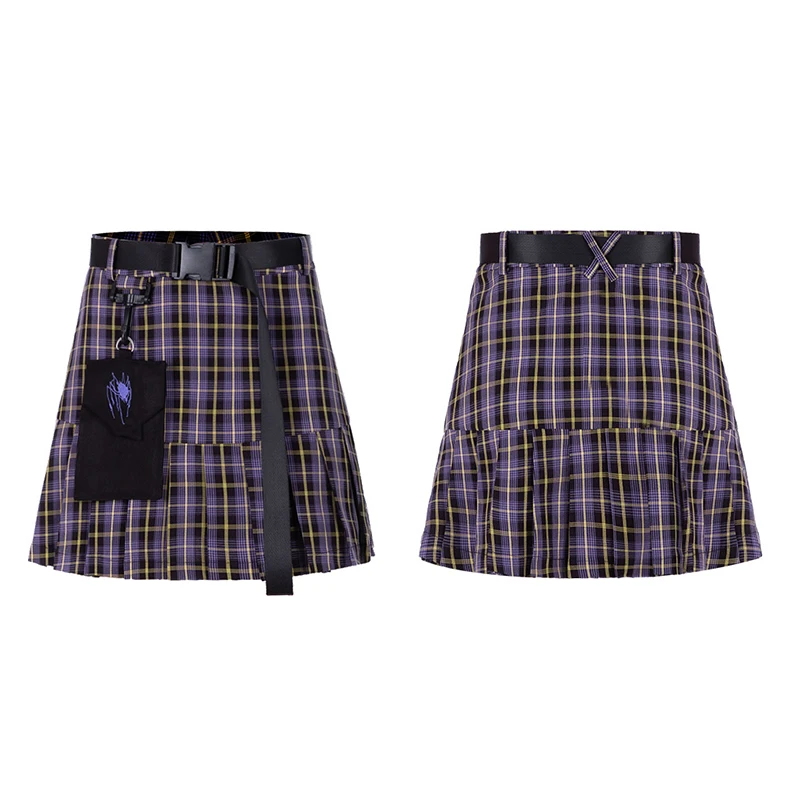 Производитель хорошо сделано Химчистка черного фиолетового и клетчатая юбка в стиле ретро сумка бедра Женская высокая waistcasual Женская мини-юбка для маленьких девочек