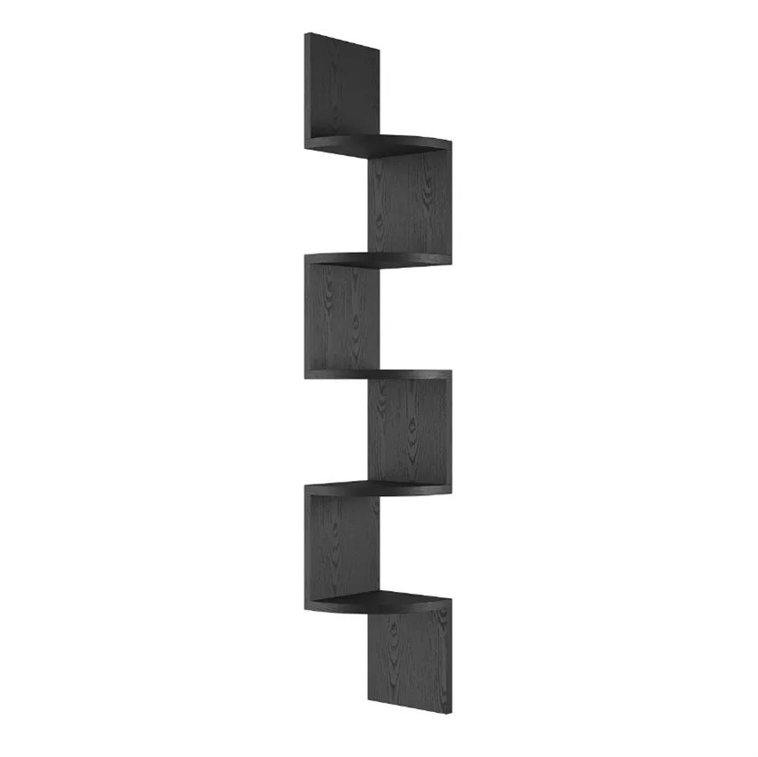 5-Tier Wall Mount Zig Zag Floating Corner Shelf, Wood Display Storage Shelves for Home Office Decor