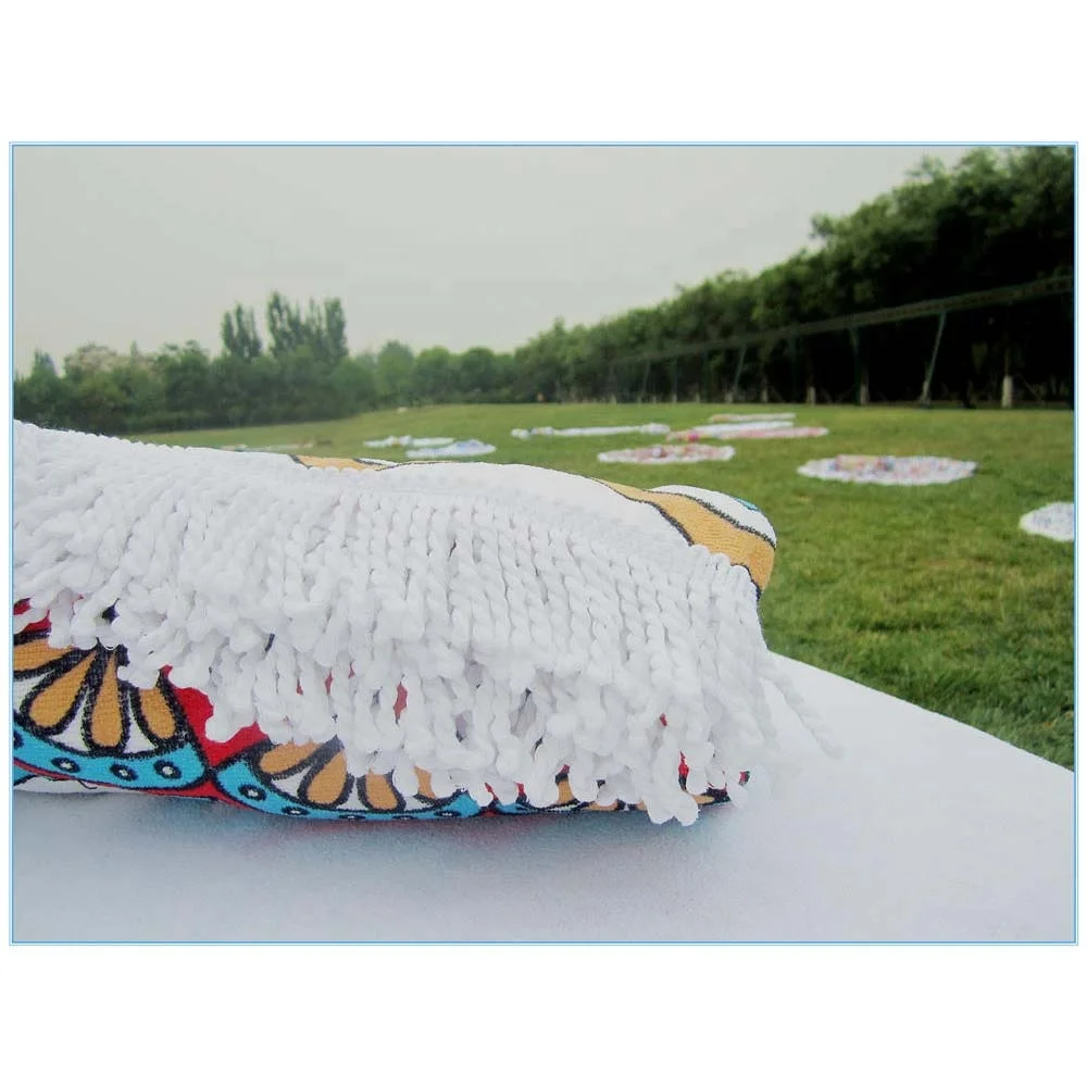 Personalized Quick Dry Microfiber Sand Free Circle Beach Towel Custom Printing Round Tassel Beach Towel