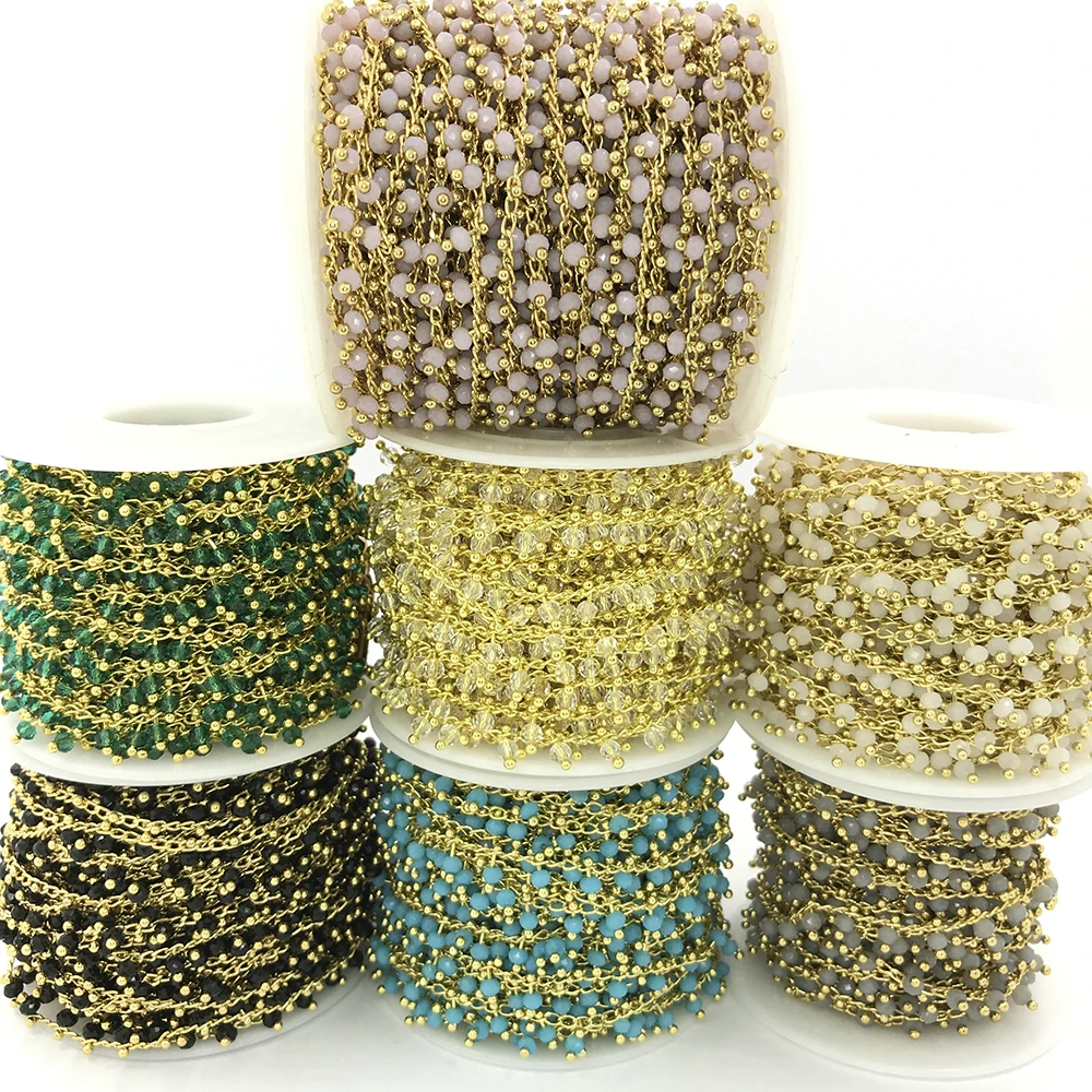 Fashion Wholesale Copper Beads Chain Crystal Beads Handmade Rosary Chain for DIY jewelry