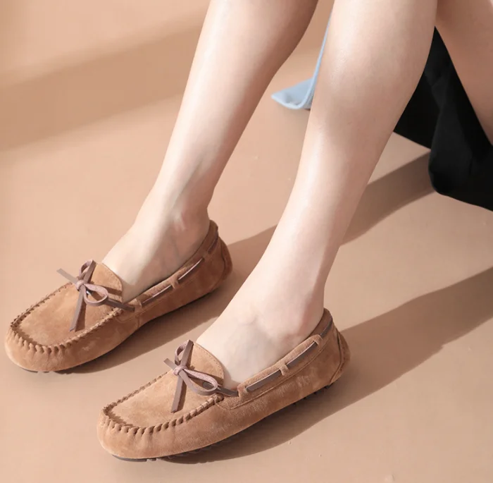 Xinzirain Bow Leather Ladies Flat Soft High Moccasin Suede New Casual With Tie Quality Women Arrivals Boat Shoes