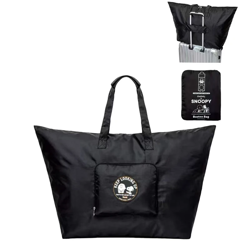 Foldable travel tote bag cartoon black large capacity travel storage bag moving handbag sports bag
