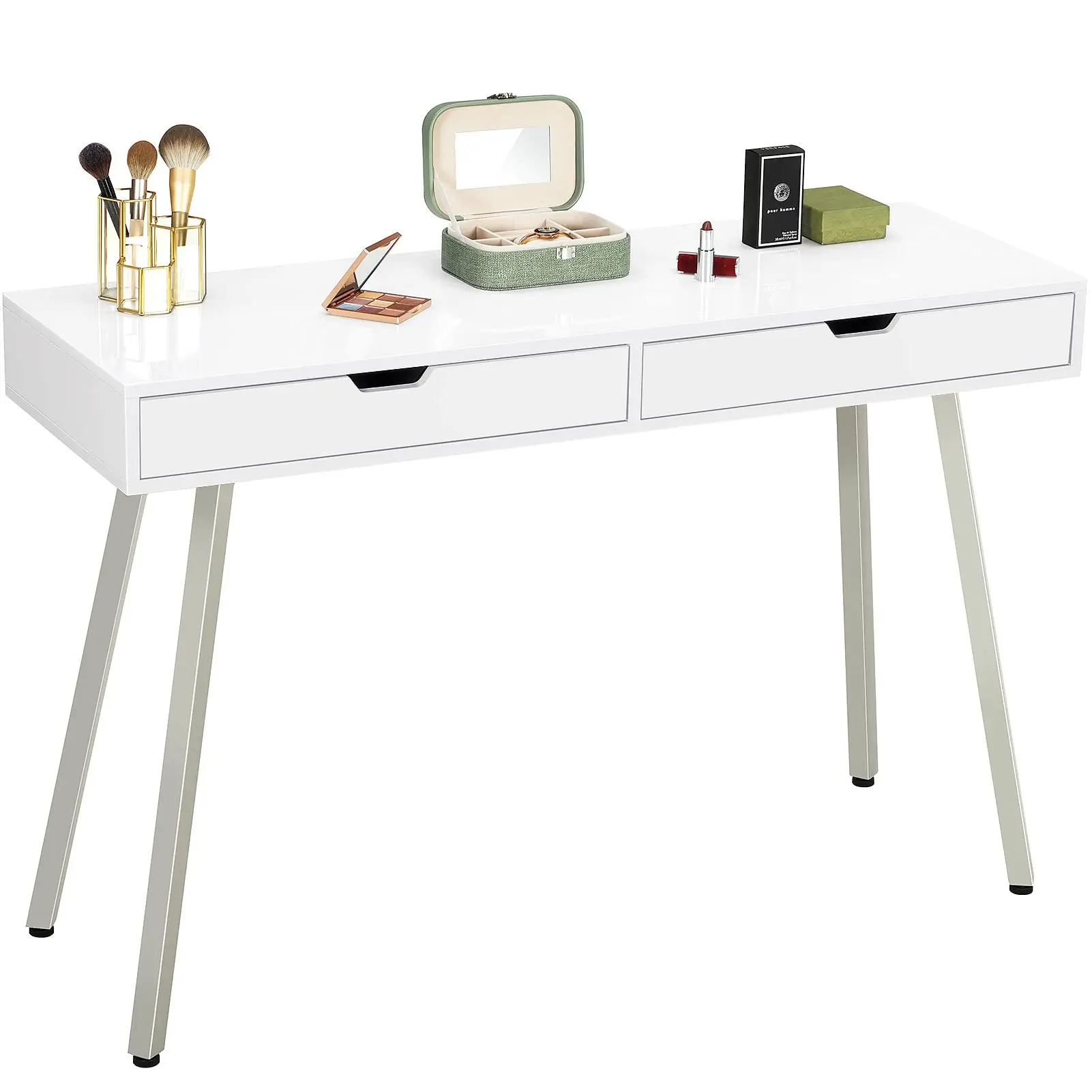 47 inch Makeup Desk with 2 Drawer Dressing Table for Girls Women Bedroom Modern White Computer Laptop Desk for Home Office