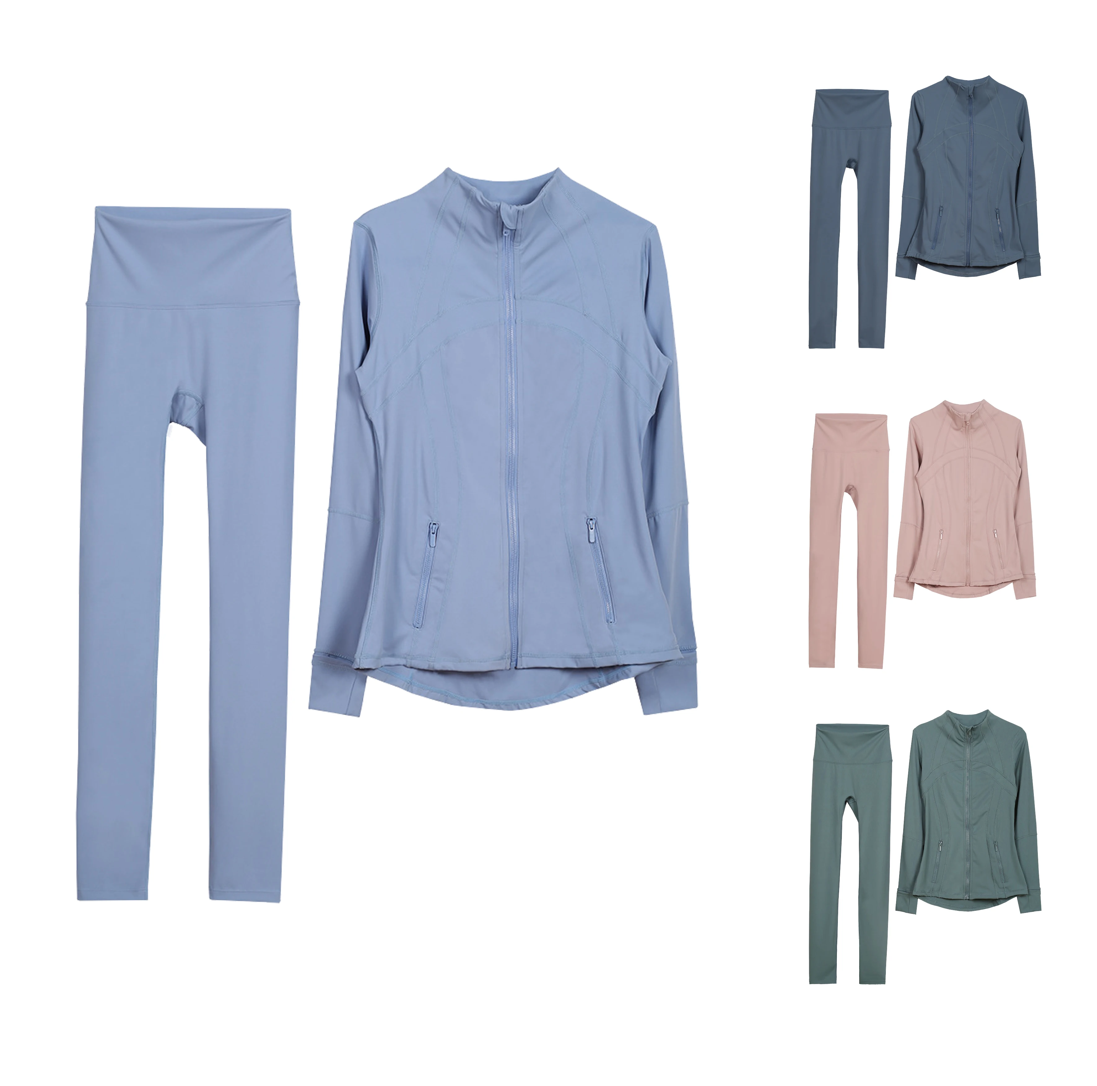 Tracksuit Sportswear Outdoor Yoga Jackets Sets For Women Jacket Crop Top Zip Up Sleeve Sports Jacket With Leggings 2 Piece Sets