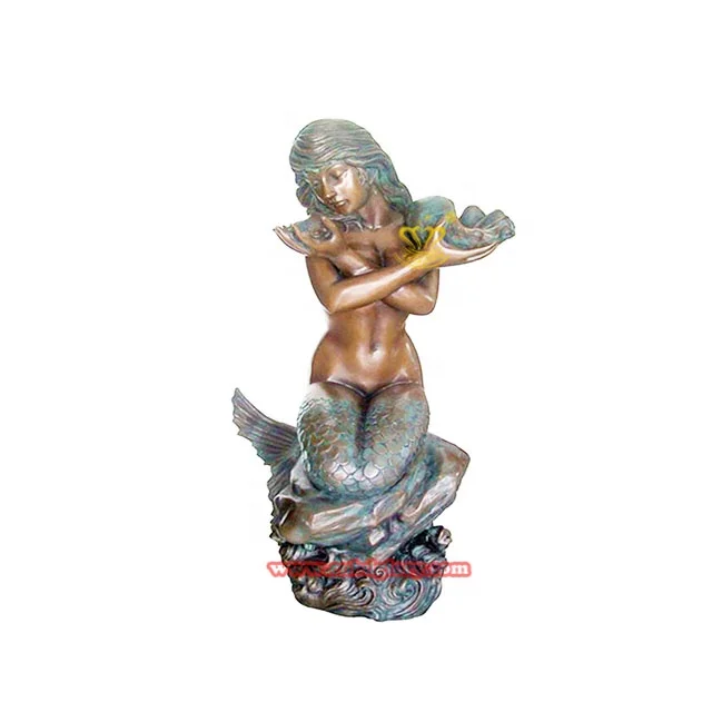 High Quality Street water feature Landscape decor Design Metal Crafts art sculpture sea snail Bronze Mermaid Statue