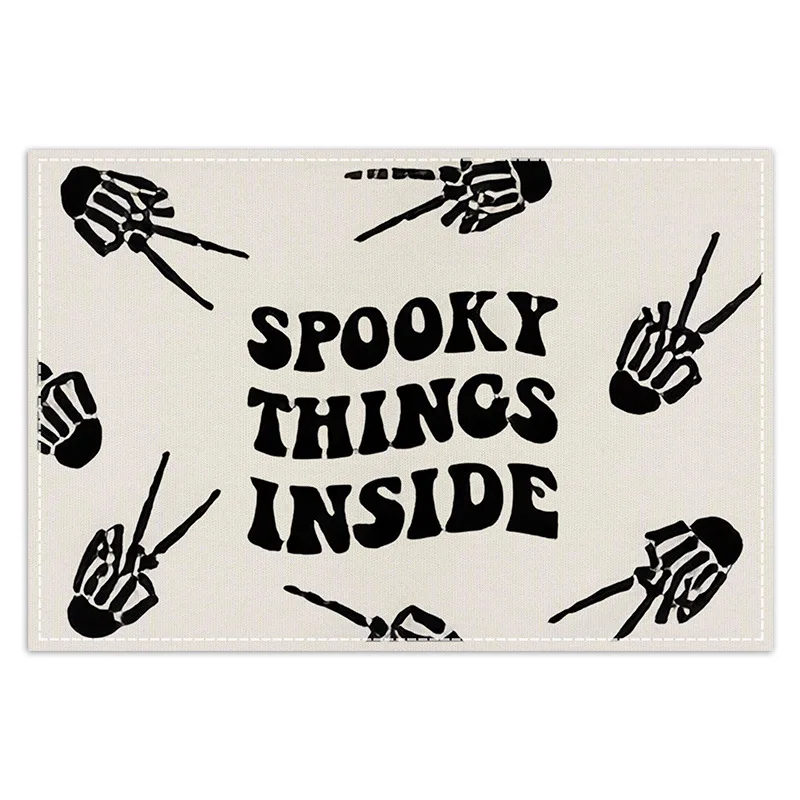 New Halloween Linen Placemat Letter Black and White Printed Heat Proof Mat Party Theme Dining-Table Decoration Table