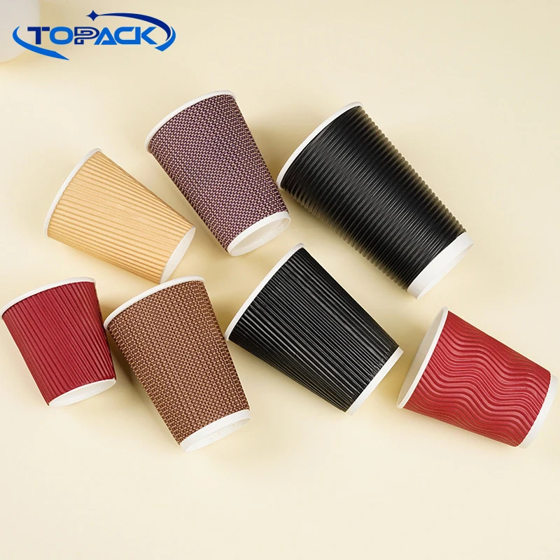 Hot Sale Individual Wrapped Pack Ripple Double Wall Thick Layer Corrugated Paper Cups With plastic Lid For Coffee Espresso