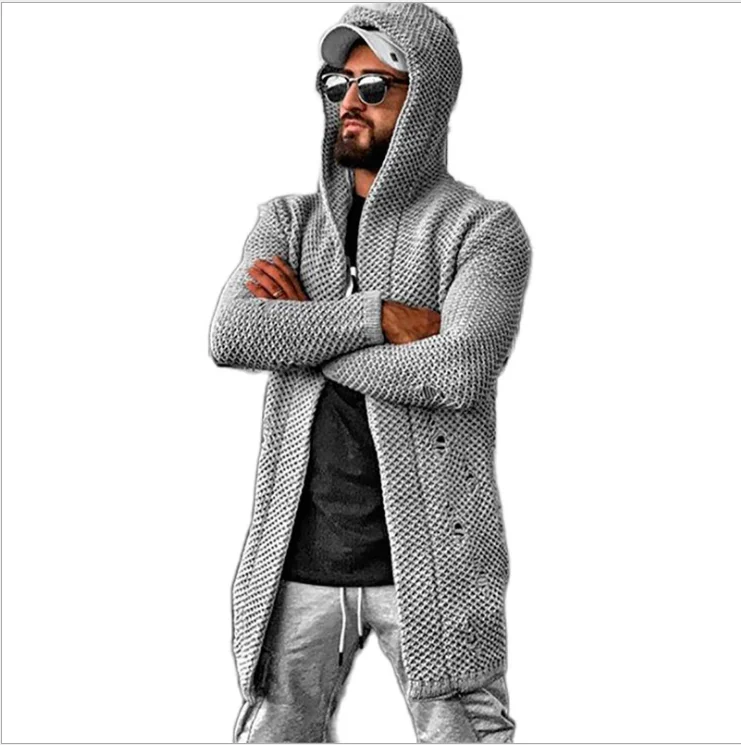 Мужской новый кардиган, однотонная куртка с капюшоном, свитер