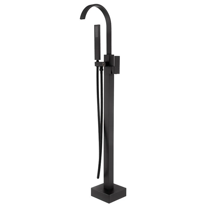 Matte Black Single Handle Floor Standing Bath Faucet Freestanding Bathtub Handheld Shower Set