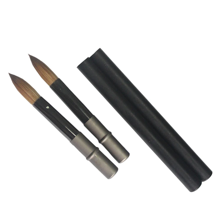 Top Quality 100% Kolinsky hair Nail Art Brush Matte Black Metal Hand Crimped Round Kolinsky Nail Brush For manicure brush powder