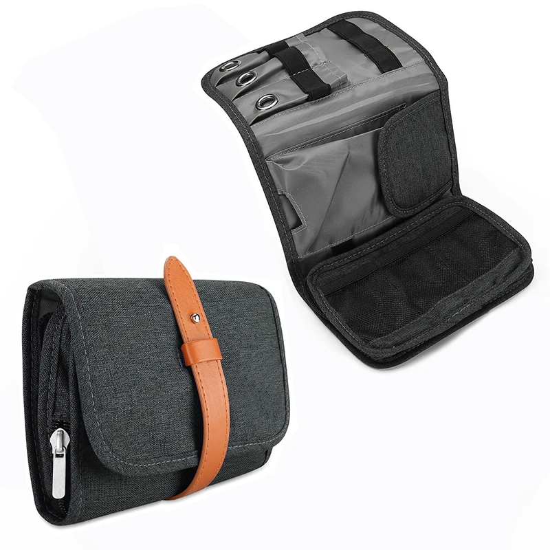 Portable Leather Folding Electronic Accessories Storage Bag Waterproof Small Travel Gadget Bag Case Roll Up Cable Organizer Bag