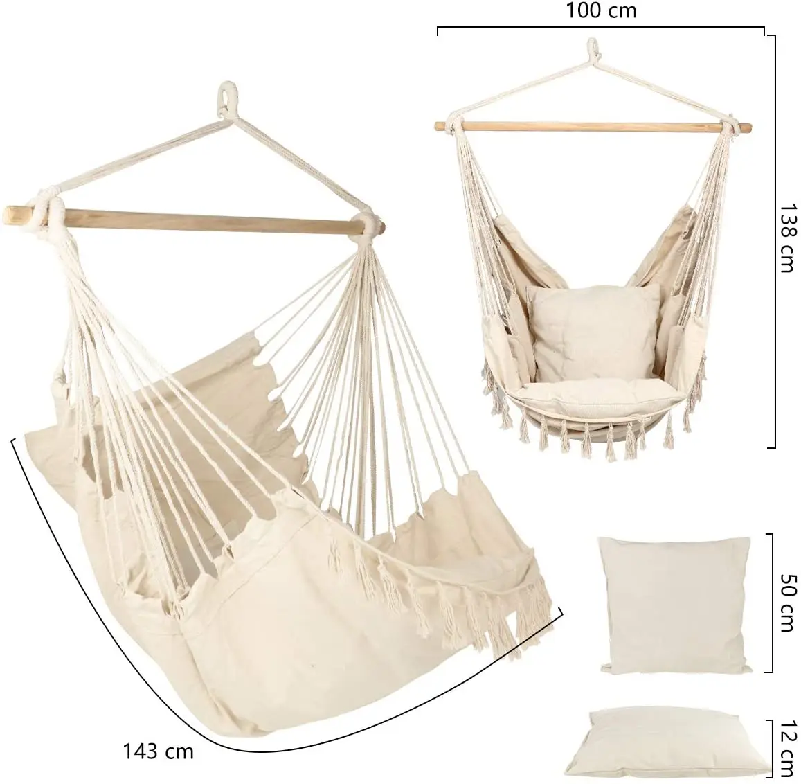 Woqi Bravo Macrame Swing Outdoor& indoor Handmade Cotton Fabric Macrame Hammock Chair Swing