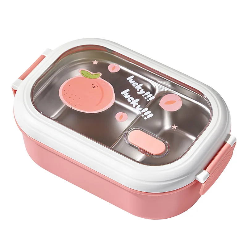 New 1000ml refreshing stainless steel lunch box fruit printed student bento box office water injection heating thermal lunchbox