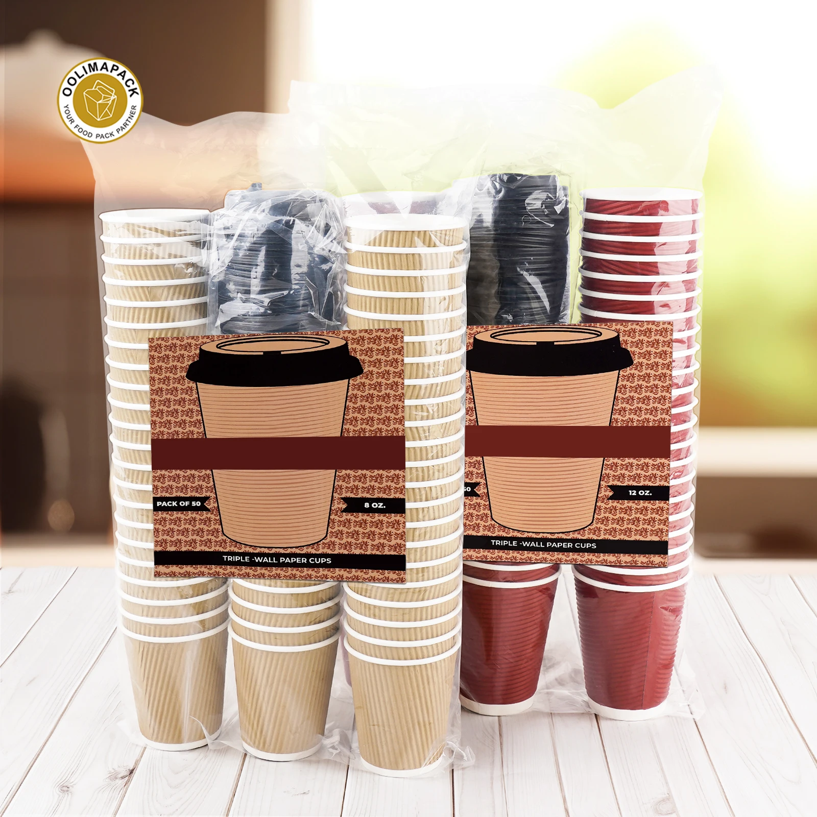 OOLIMAPACK High Quality Ripple Double Wall Red Paper Cup With Lid For Sales In Supermarkets Paper coffee cups