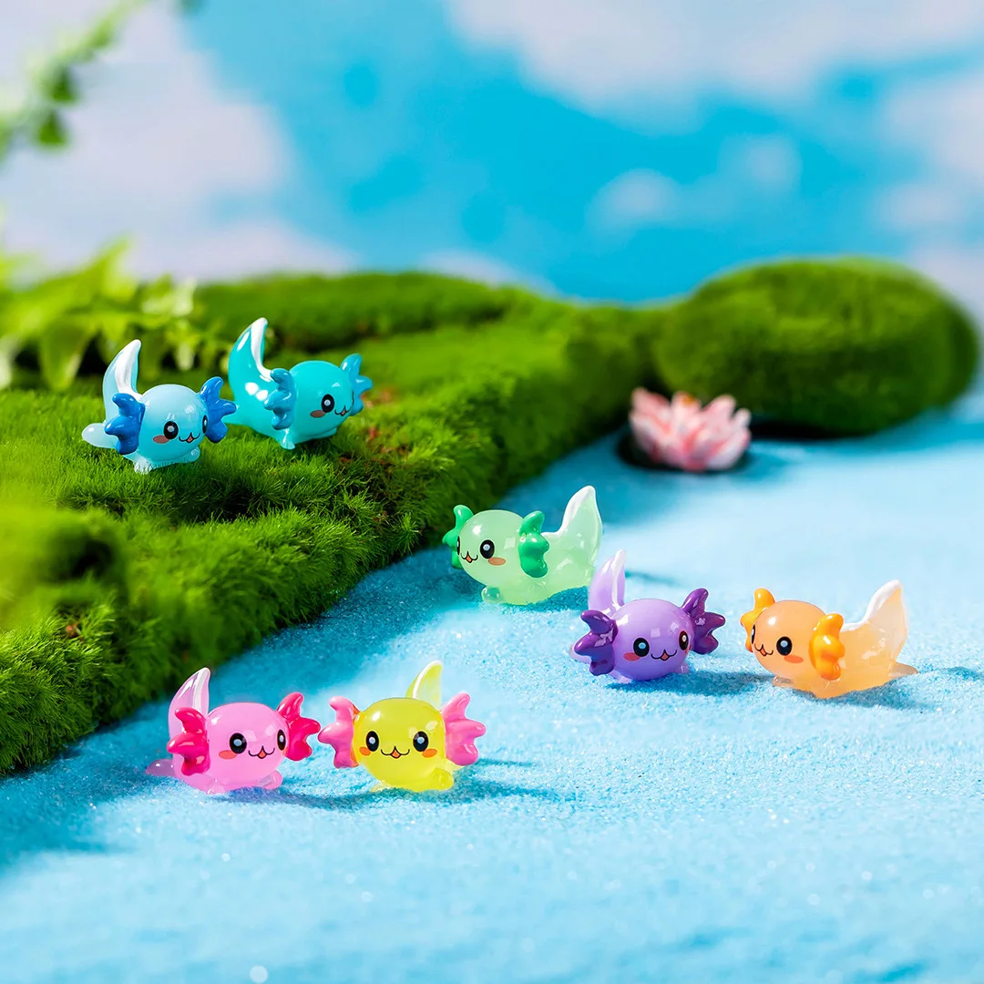Cartoon Miniature Figurines Cute Resin Multi Color Axolotl Fish Multi Animal Keychain Toy Model for Fish Tank Aquarium Decor