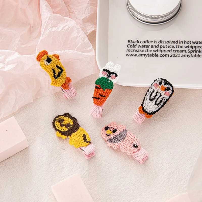 10 set Cute Animals Handmade Braided Hairclip Children Baby Alligator Hairgrip Hair Accessories Crochet Kids Hair Clip For Girls