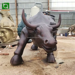 Antique Large Cast Bronze Life Size Copper Wallstreet Bull Sculpture