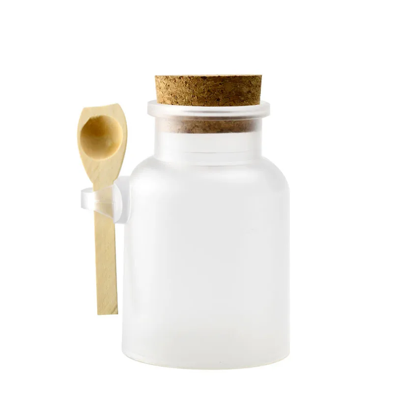 100ml 200ml 300ml 500ml ABS empty frosted bath salt plastic bottle  with Wooden Spoon Facial Refillable Container