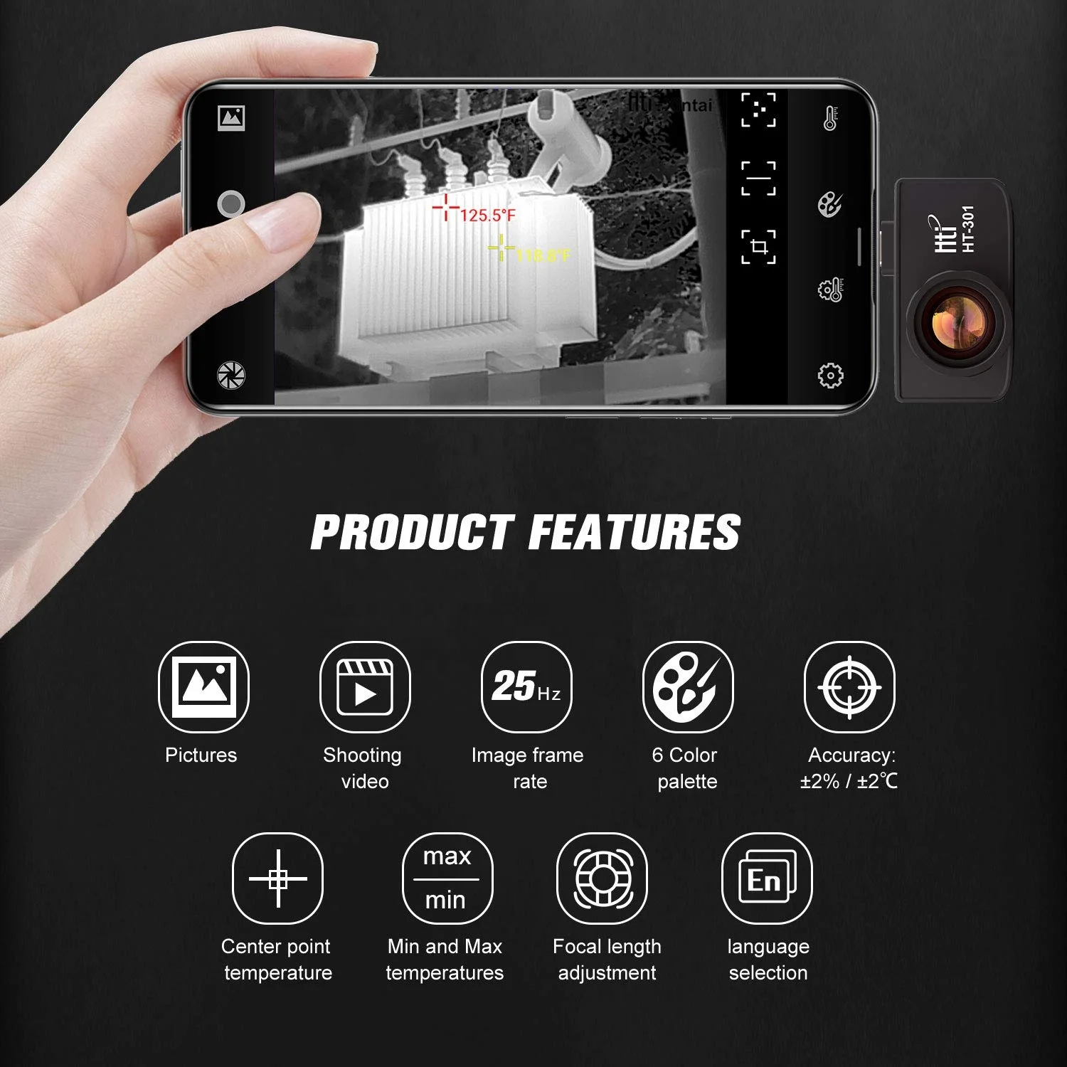 HTI 301 Phone Attachments Android Module 384x288 Ir Imaging Thermal Camera for mobile