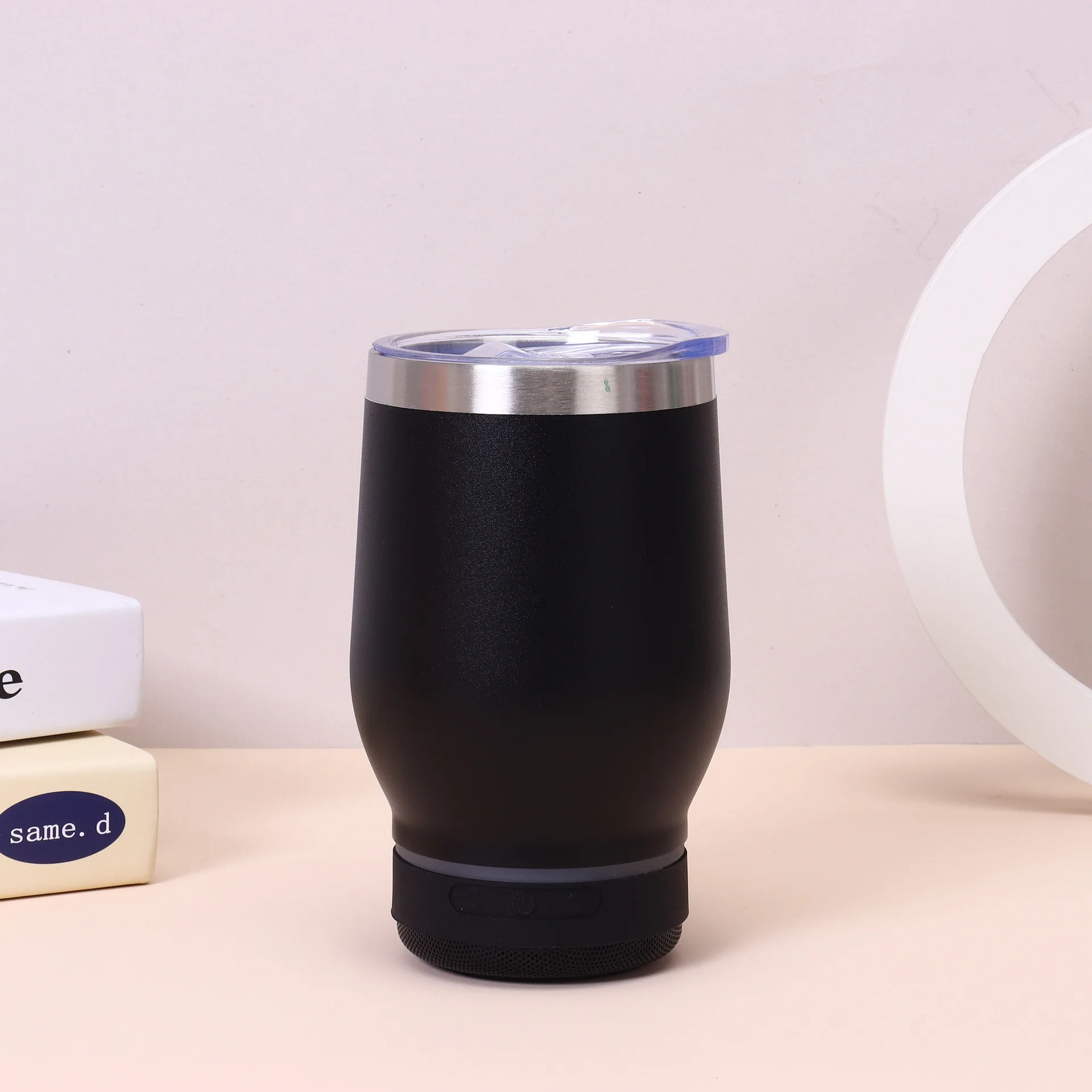 Custom 12oz egg shaped stainless steel insulated wine tumbler double wall vacuum thermal tumbler cups with bluetooth speaker