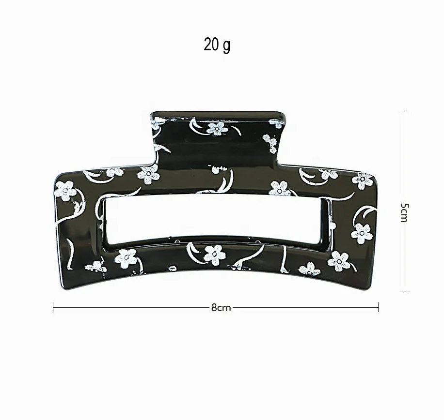 Ziming New 8 CM Big Size Floral Printed Hollow Shinny Acrylic Hair Claw Glossy Flower Pattern Acrylic Shower Hair Clip Hair Grip