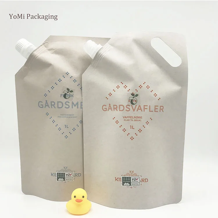 Eco Friendly Biodegradable Kraft Paper  Liquid Soap Packaging Pouch With Spout