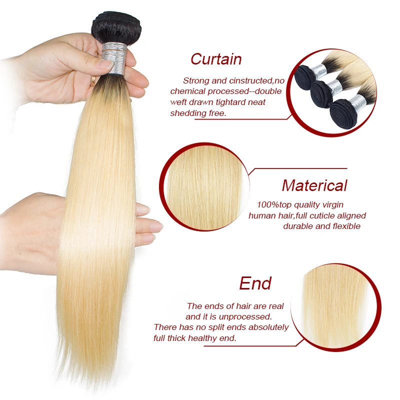 
Morein High Quality Ombre 613 Virgin Hair Extension Straight Dark Root Blonde Bundles with Frontal 
