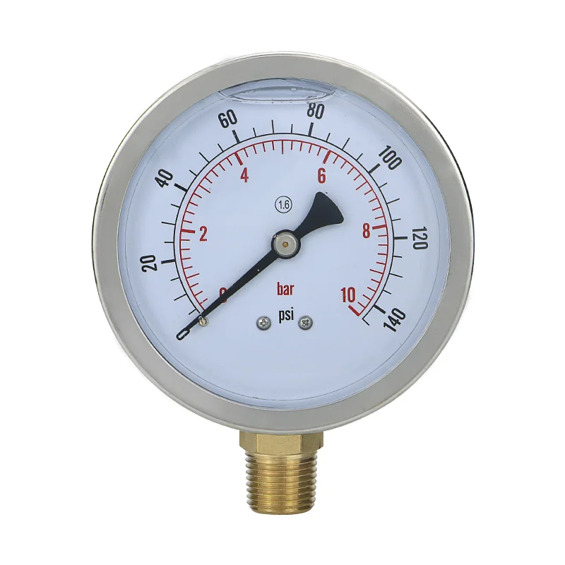 100mm  NPT1/2 brass connection pressure gauge stainless steel housing pressure gauge