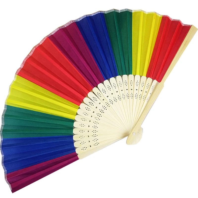 Bamboo ribs Silk Portable Rainbow printing Hand Fans party fovor promotion gifts