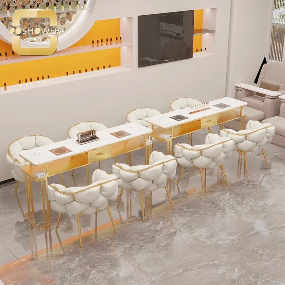 Metal Frame Nail Technician Desk Supplier Of Marble Desktop Double Layer Nail Art Table For Portable Manicure Table Manufacture