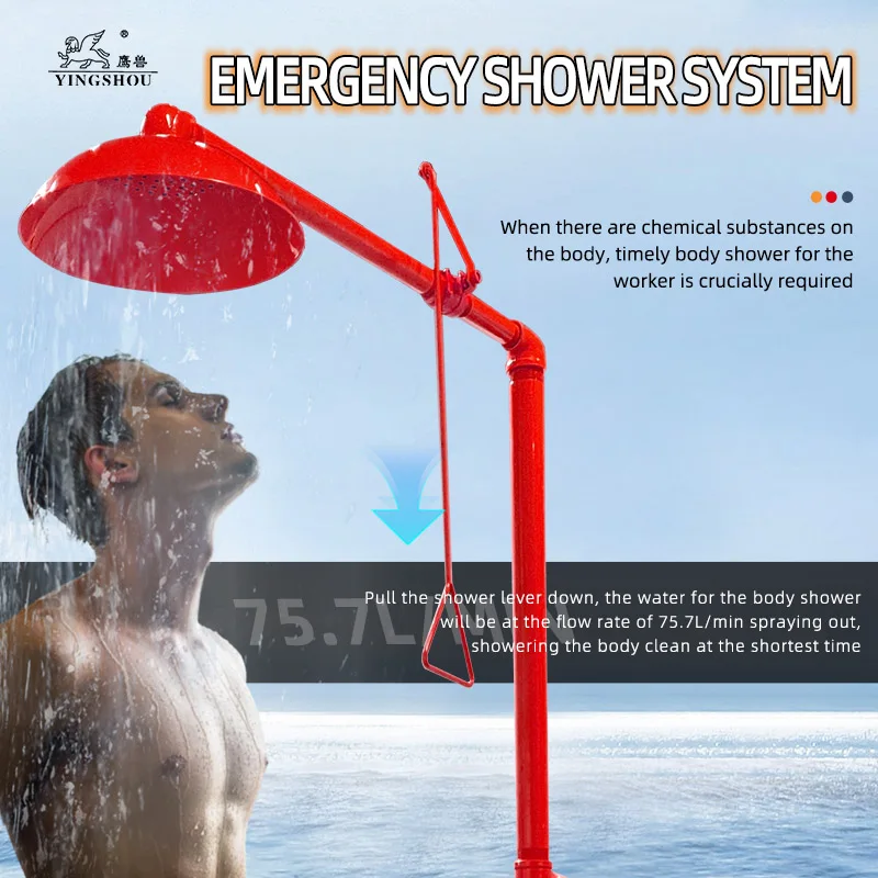 Combination emergency Shower Station and Eye Wash Red Coating Eyewash Station 304stainless steels+ ABS