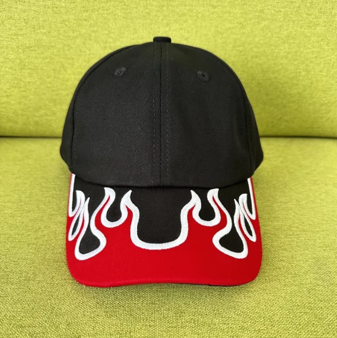 Wholesale 2023 new fashion flame embroidery baseball hat hip-hop outdoor sunscreen baseball caps peaked cap