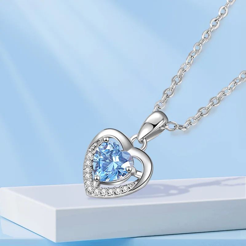 The Heart of Ocean blue CZ Inlay with Moissanite High Carbon Diamond Fine 925 silver necklace Jewelry