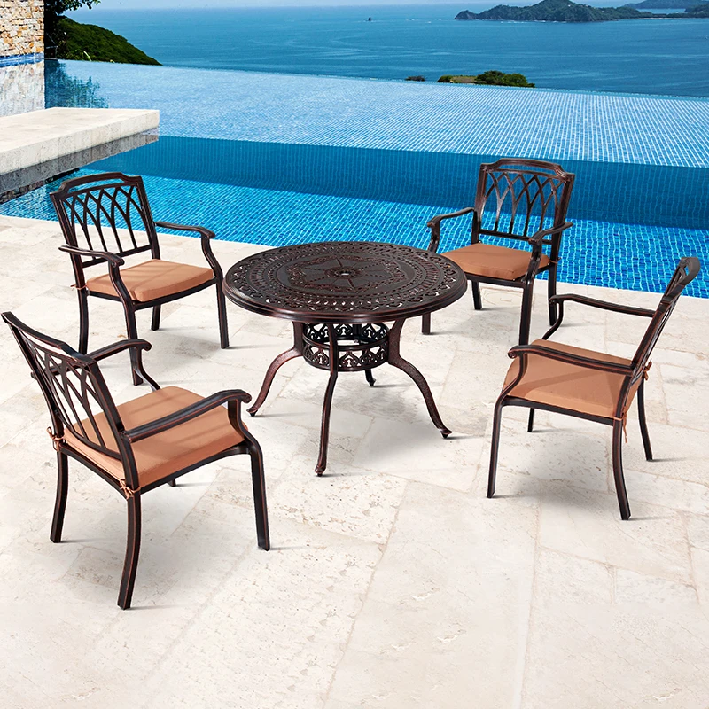 5 Piece Balcony Patio Dining Set Furniture Outdoor Garden Cast Aluminum Round Table and 4 Seater Chairs for Sale