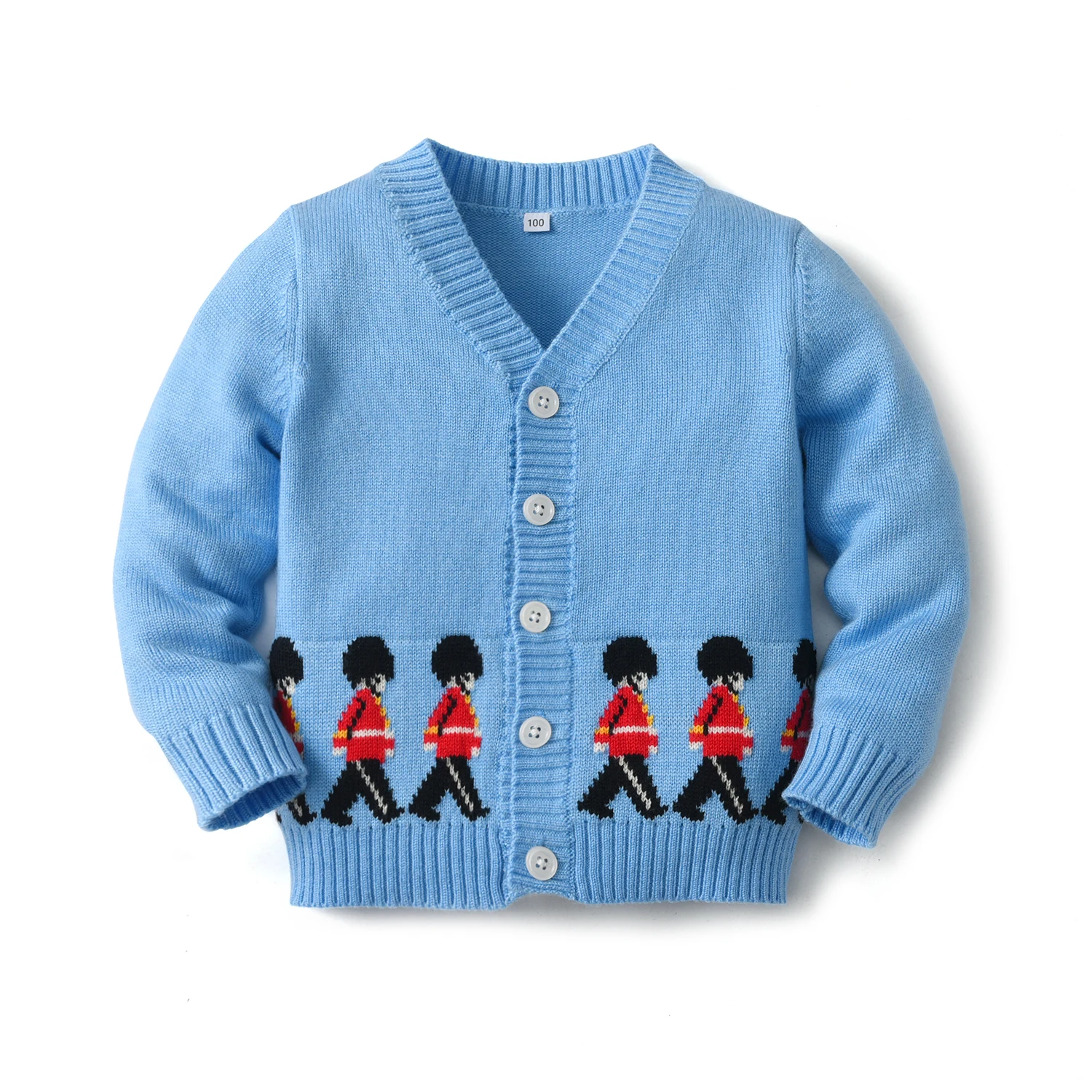 2024 Wholesale Spanish Kids Sweater Winter Cotton Baby Knit Tops With Solider Pattern Toddler Jackets Boys Knitted Cardigans