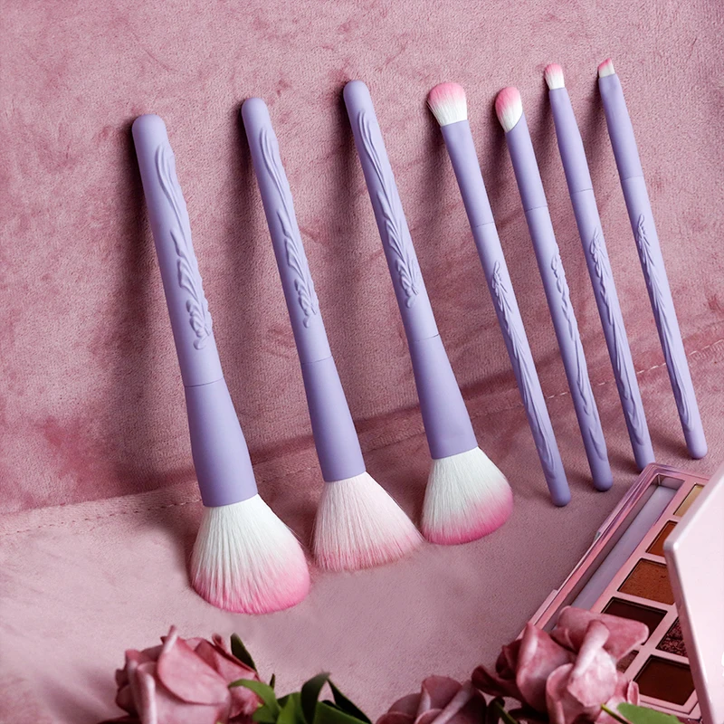 wholesale 7 pcs private label plastic handle makeup brush set custom logo professional purple cosmetic brush