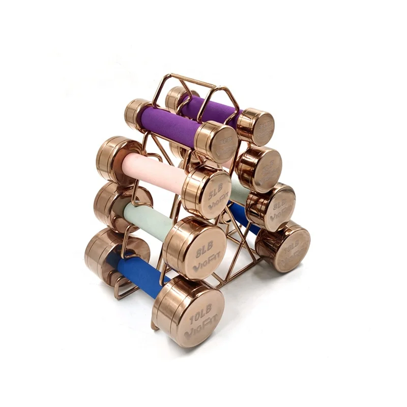 Vigor Weight lifting Rose Golden Chrome Steel Dumbbells Handle With Foam Handle women gold dumbbell