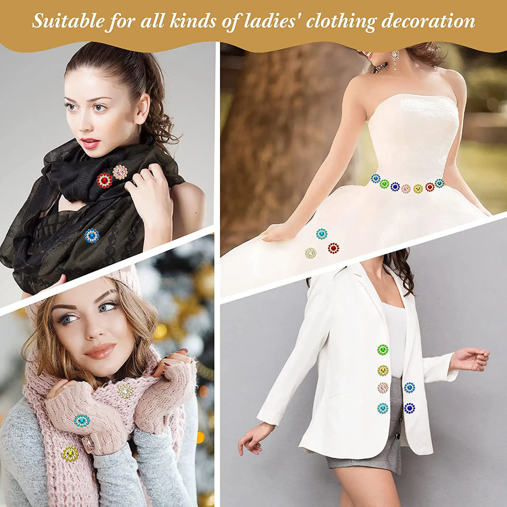 Factory 12mm Sun Flower Button Sewn Floral Decoration Strass Sew On Stone Colorful Button Accessory Flower Claw Cup Rhinestones